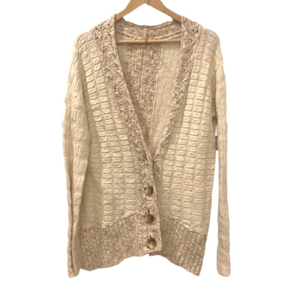 Free People oatmeal chunky knit cardigan sweater medium